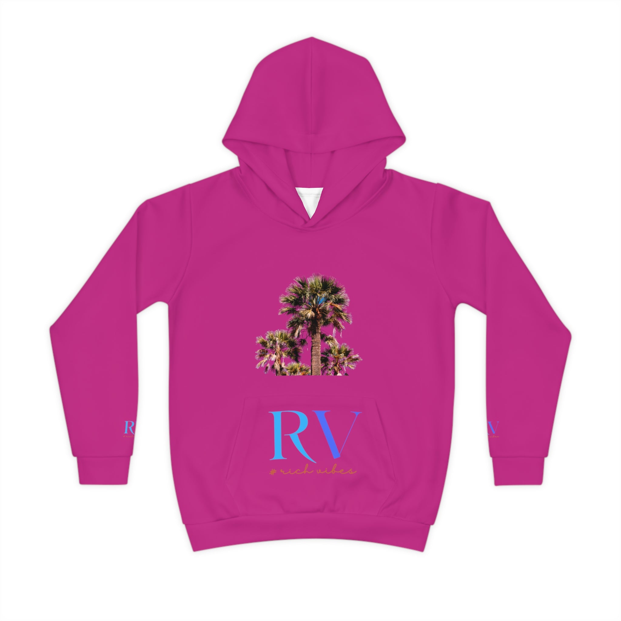 Rich Vibes Follow Your Dreams RV Color Palm Tree Pink-  Children's Hoodie (AOP)
